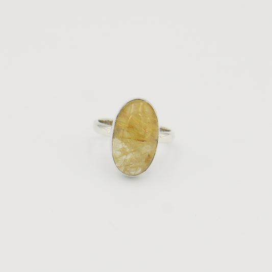 Rutilated Quartz Oval Sterling Ring Sz 7