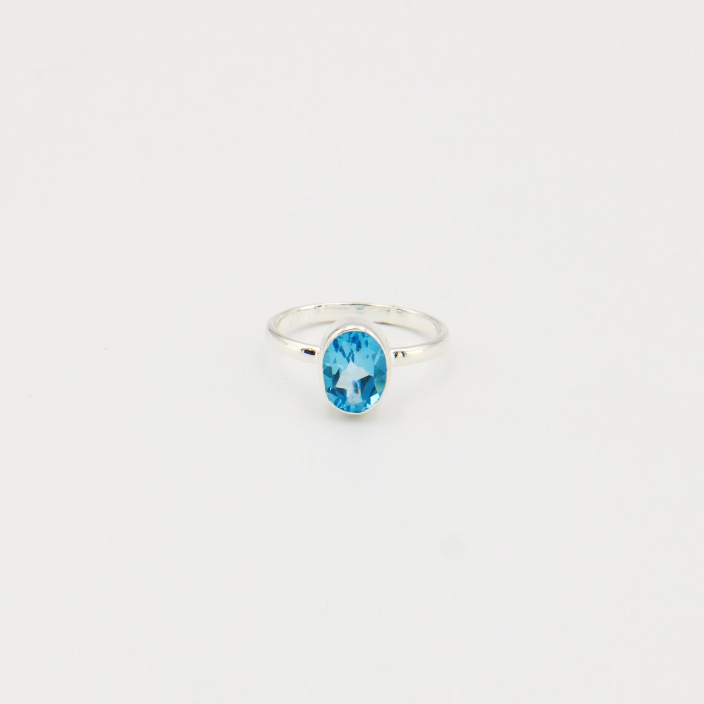 Blue Topaz Oval Sterling Ring Sz 7