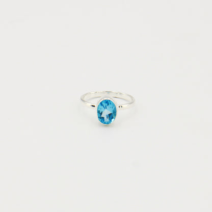 Blue Topaz Oval Sterling Ring Sz 7