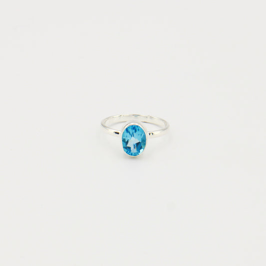Blue Topaz Oval Sterling Ring Sz 7