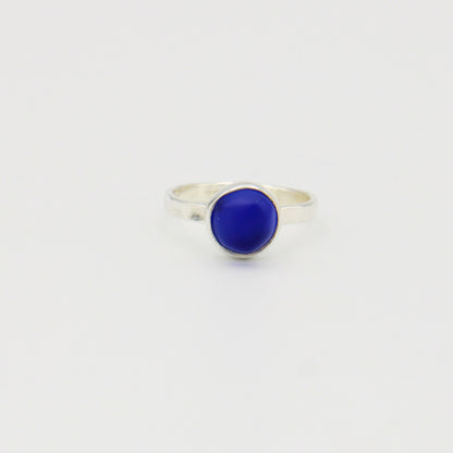 Cobalt Beach Glass Sterling Ring Sz 6