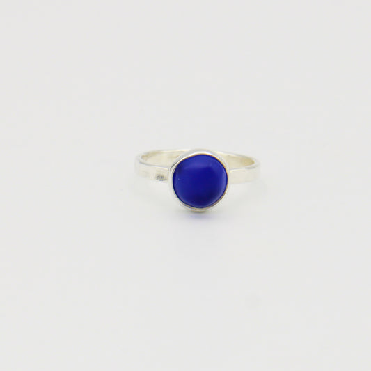 Cobalt Beach Glass Sterling Ring Sz 6