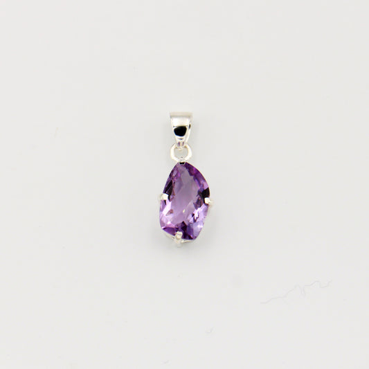 Amethyst Faceted Leaf Sterling Pendant