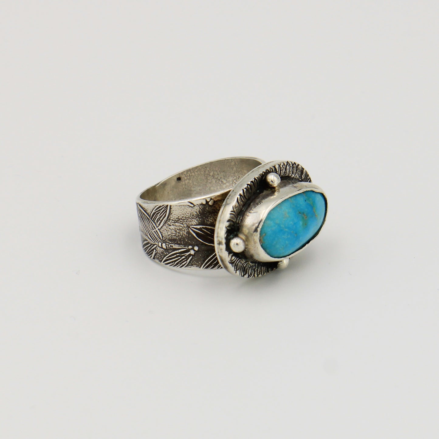 Turquoise Horizontal Sterling Wide Ring Sz 9.5