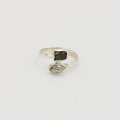 Shungite & Herkimer Sterling Bypass Ring