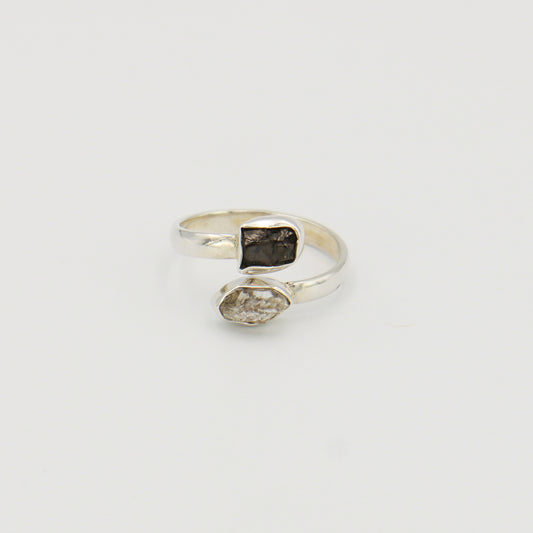 Shungite & Herkimer Sterling Bypass Ring