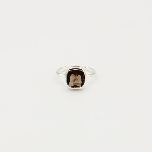 Smokey Cushion Cut Sterling Ring Sz 7