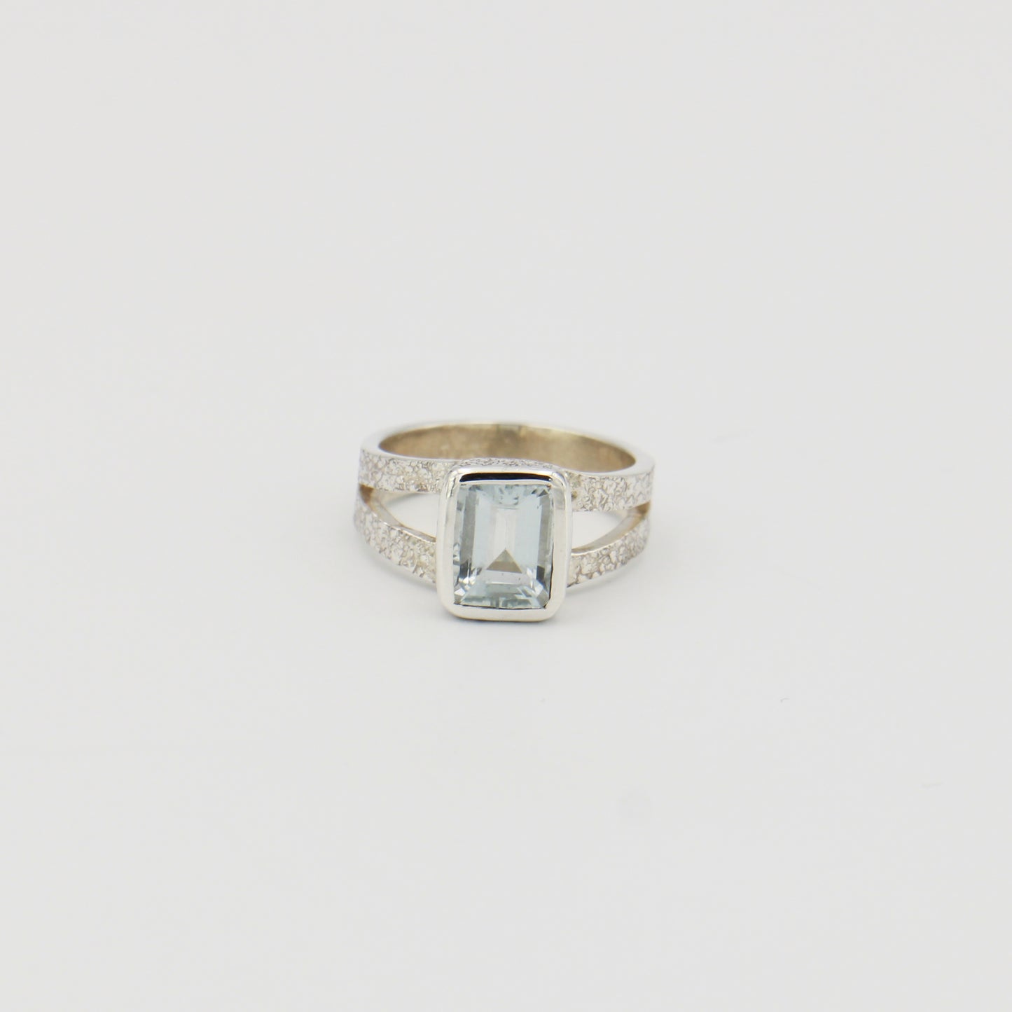 Aquamarine Rectangle Textured Sterling Ring Sz 6