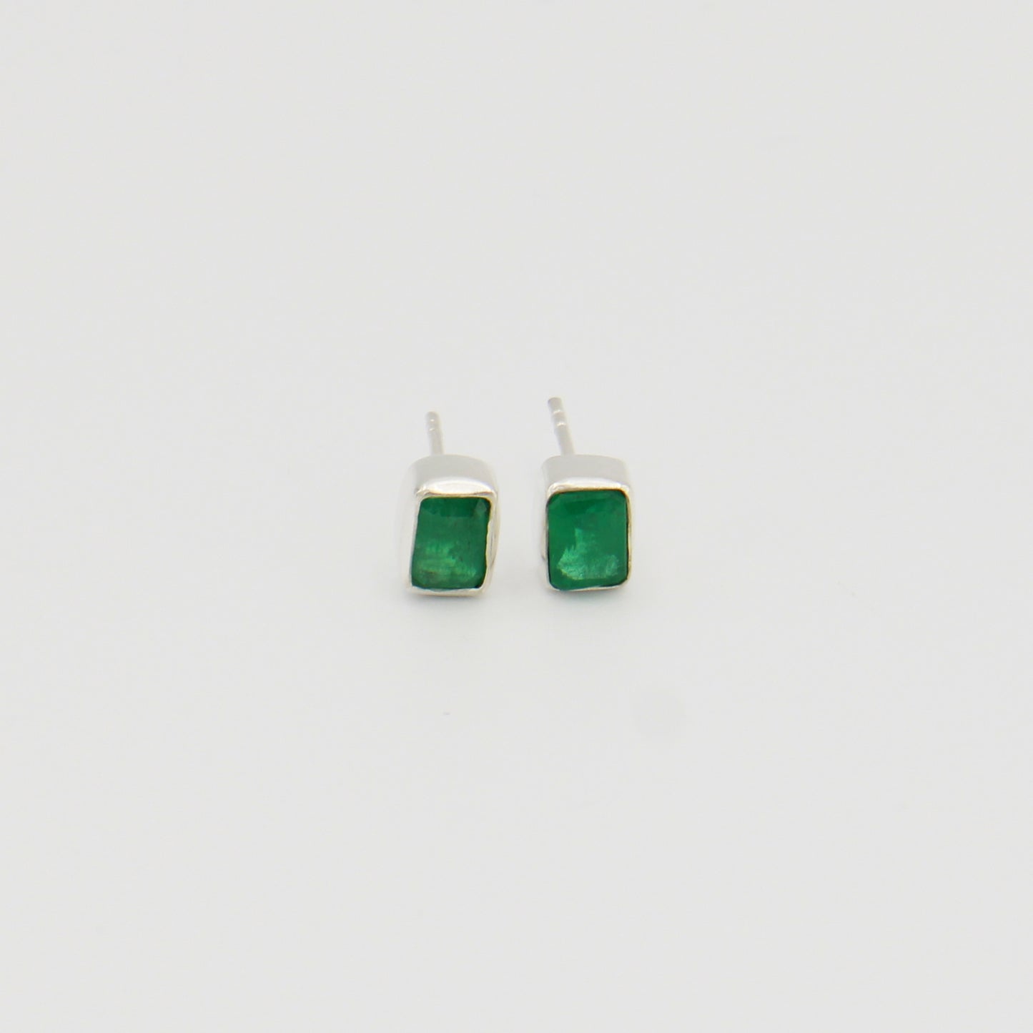 Emerald Sterling Emerald Cut Studs