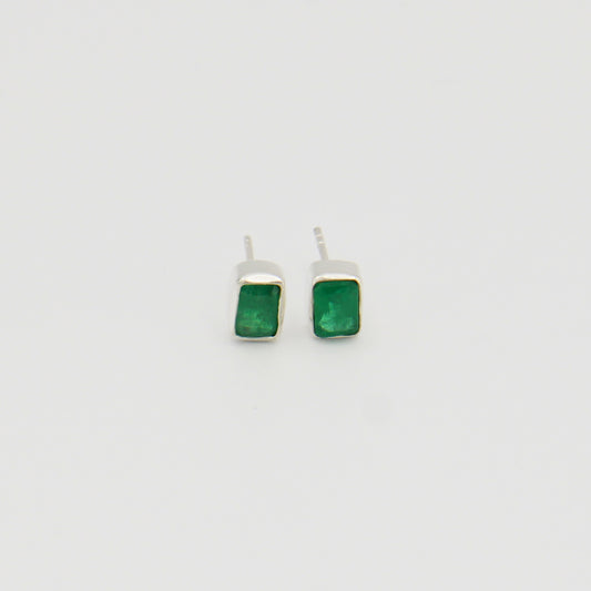 Emerald Sterling Emerald Cut Studs