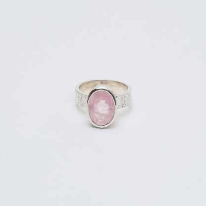 Morganite Oval Sterling Textured Ring Sz 8