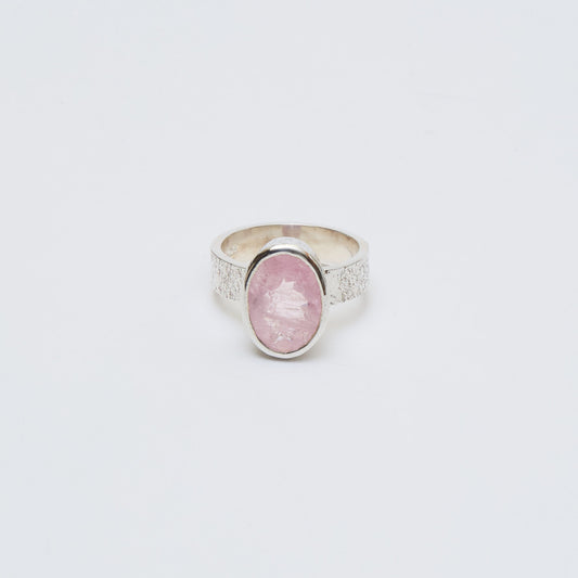 Morganite Oval Sterling Textured Ring Sz 8