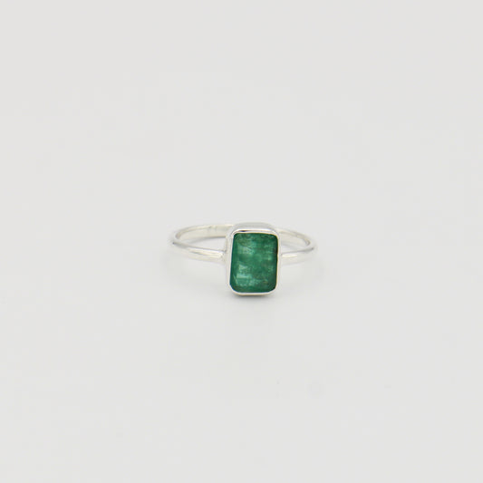 Emerald Sterling Ring Emerald Cut Sz 8
