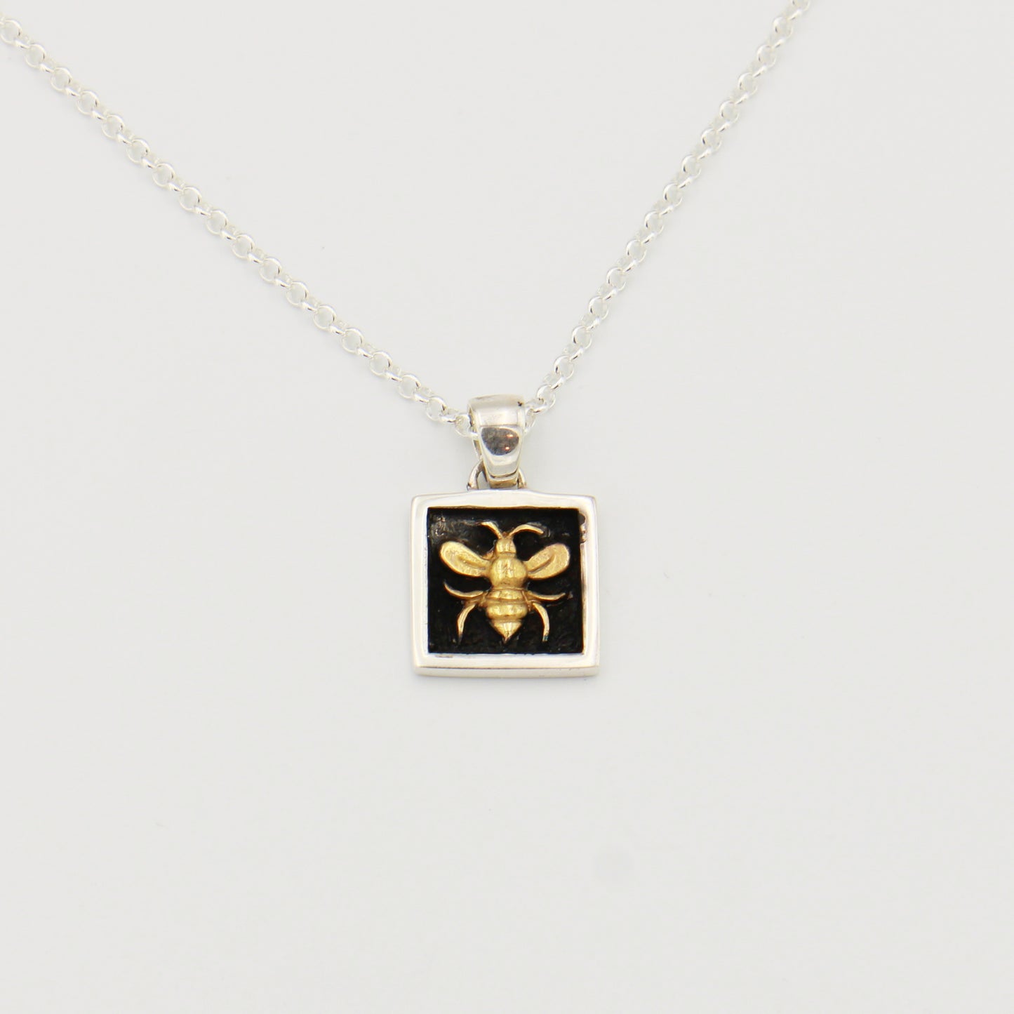 Sterling Silver Square Bee Necklace GP
