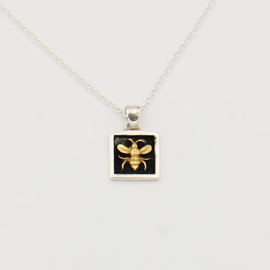 Sterling Silver Square Bee Necklace GP