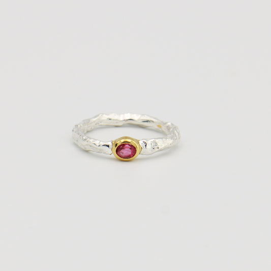 Pink Tourmaline Rustic Band GP Sterling Ring Sz 9.5