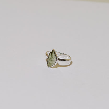 Moldavite Raw Wedge Sterling Ring Sz 8