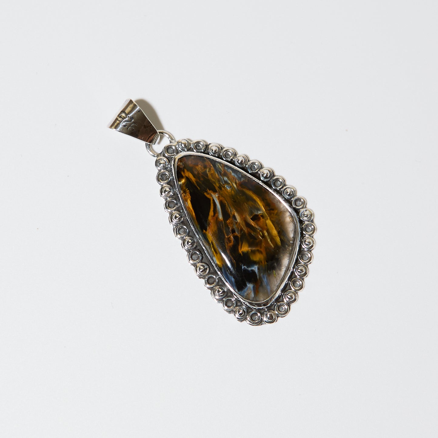 Pietersite Wedge w/ Circles & Dots Sterling Pendant