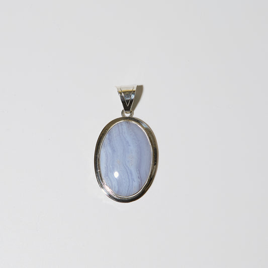 Blue Lace Agate Large Oval Sterling Pendant