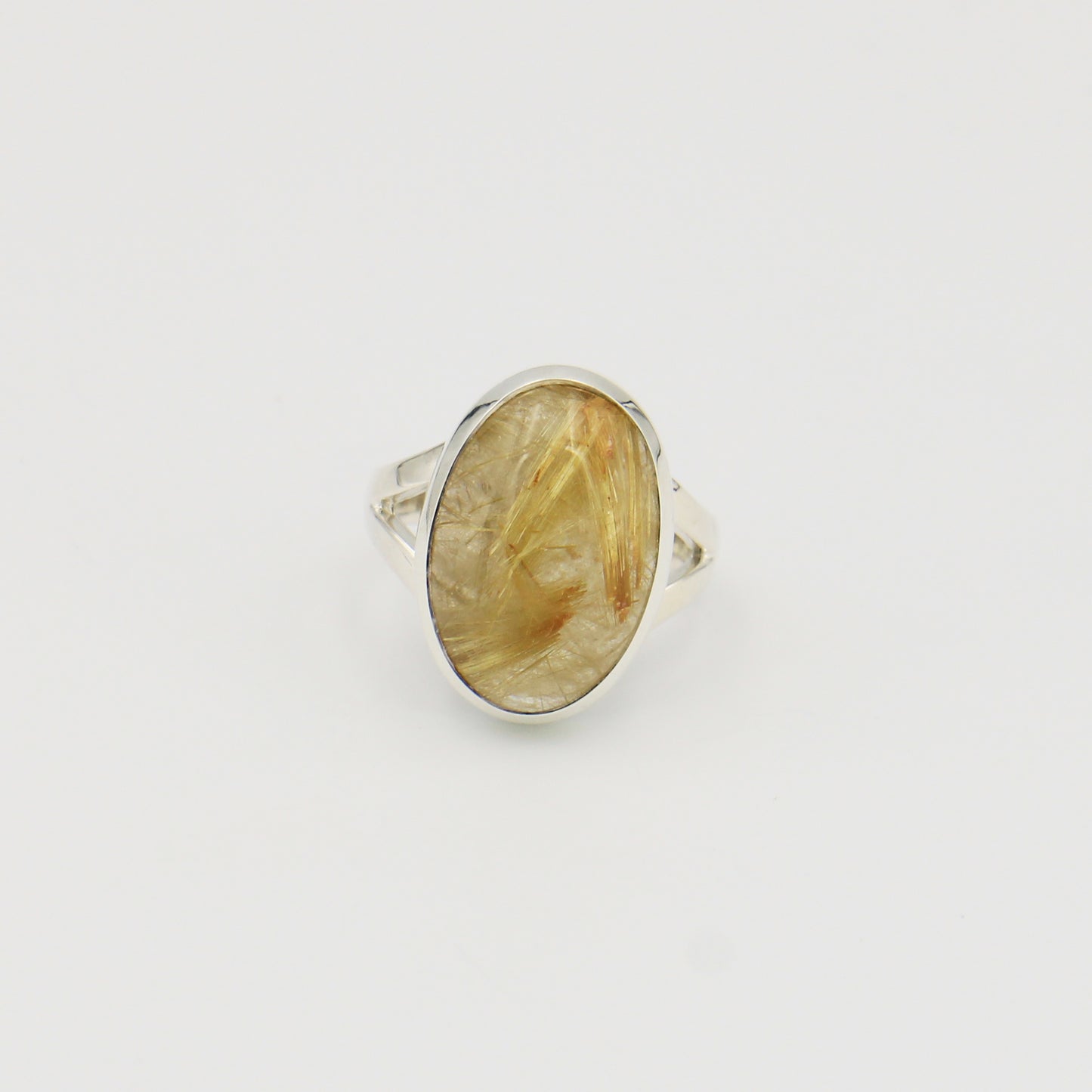 Rutilated Quartz Oval Sterling Ring Sz 10