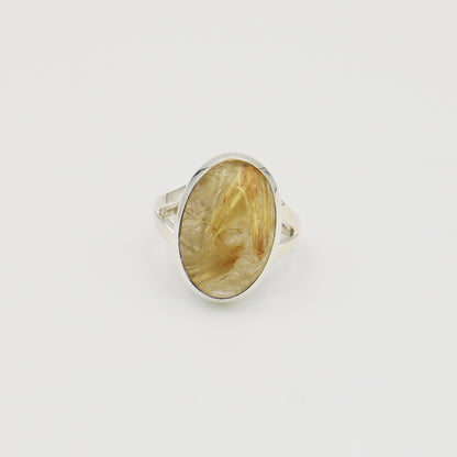 Rutilated Quartz Oval Sterling Ring Sz 10