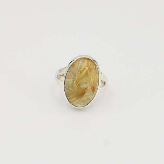 Rutilated Quartz Oval Sterling Ring Sz 10