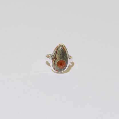 Peanut Obsidian Teardrop Sterling Ring Sz 6