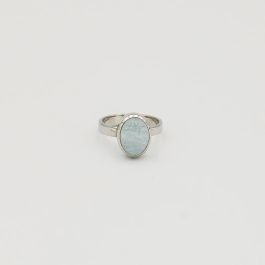 Aquamarine Small Oval Sterling Ring Sz 7