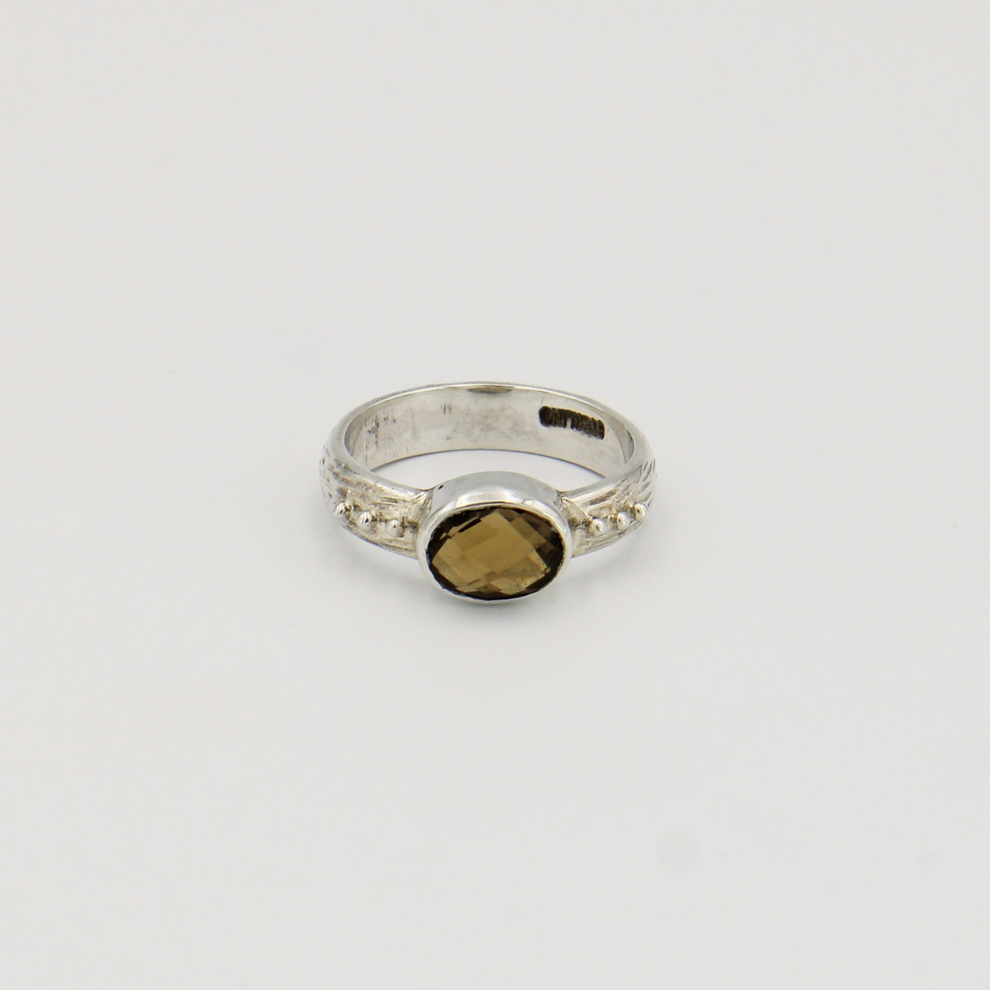 Topaz Oval Sterling Textured Ring Sz 8