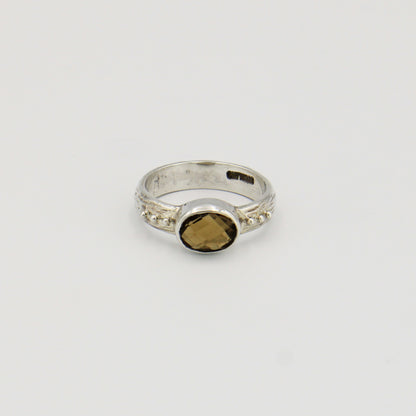 Topaz Oval Sterling Textured Ring Sz 8