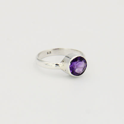 Amethyst Round Sterling Ring 7