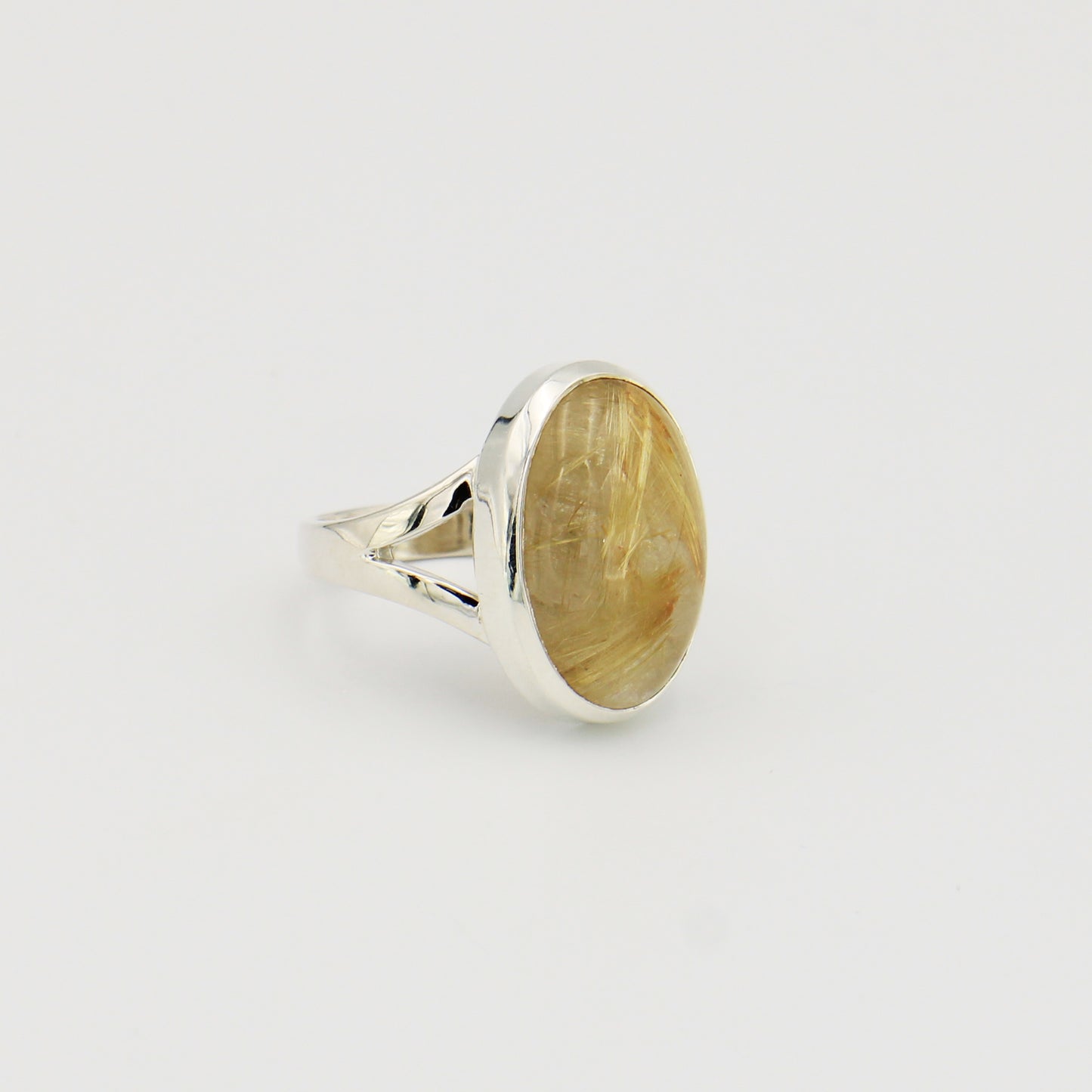 Rutilated Quartz Oval Sterling Ring Sz 10
