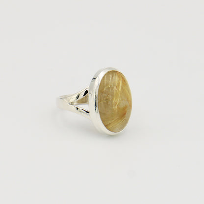 Rutilated Quartz Oval Sterling Ring Sz 10