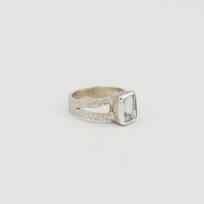 Aquamarine Rectangle Textured Sterling Ring Sz 6