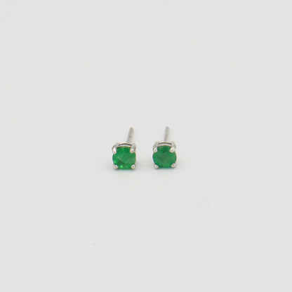 Emerald Round Prong Sterling Studs 4mm