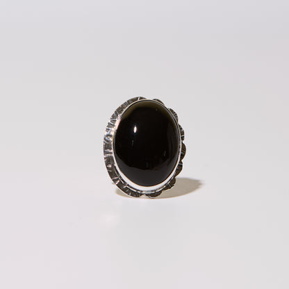 Onyx Oval Asymmetric Statement Sterling Ring Adj