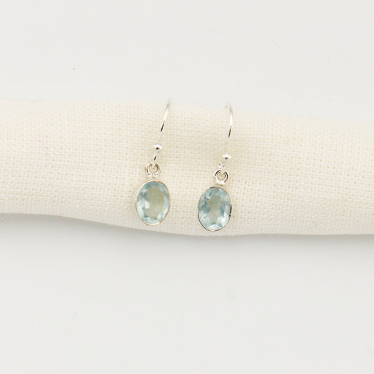 Aquamarine Oval Faceted Sterling Earrings
