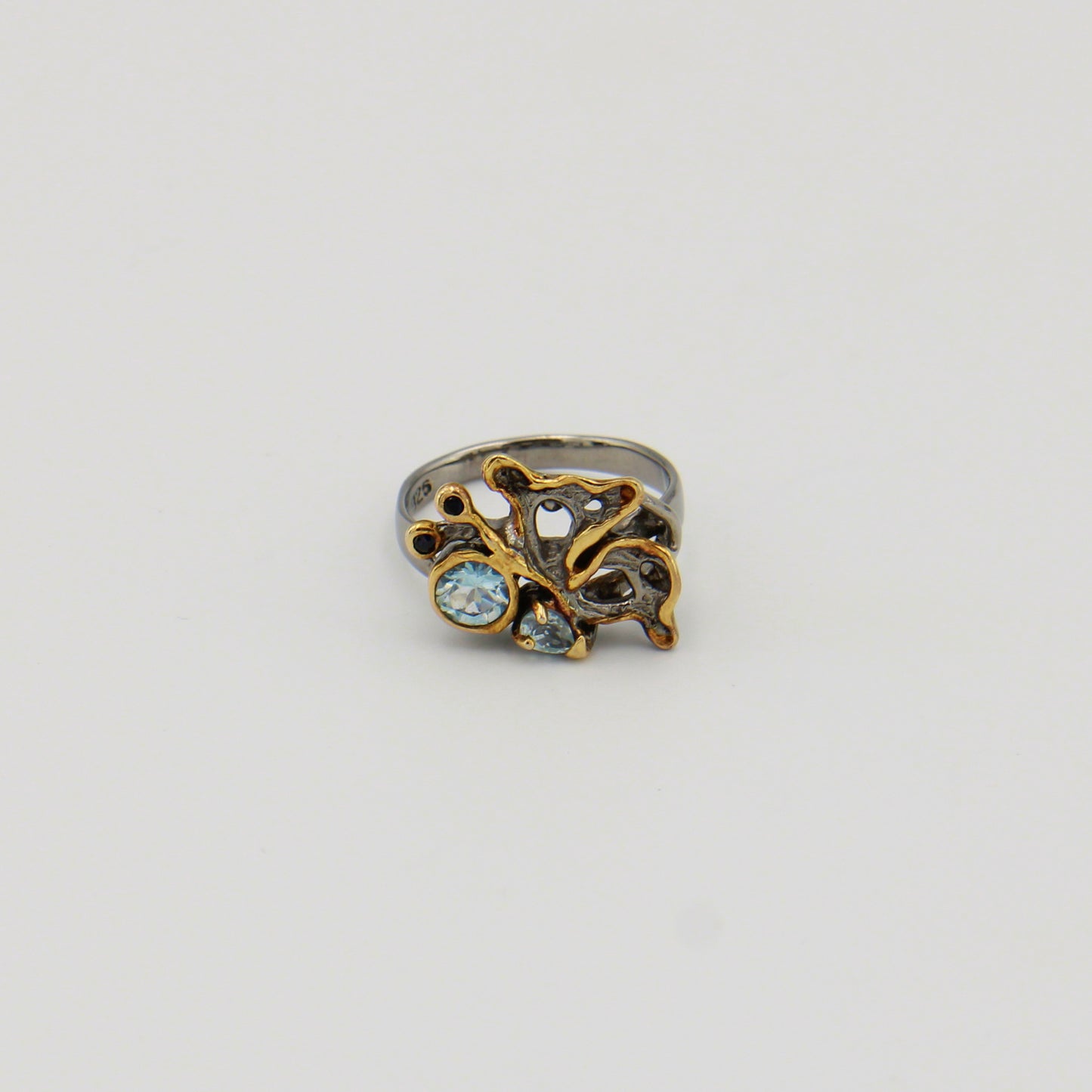 Blue Topaz w/ Sapphire Butterfly GP & RP Sterling Ring Sz 7