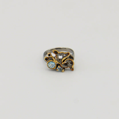 Blue Topaz w/ Sapphire Butterfly GP & RP Sterling Ring Sz 7