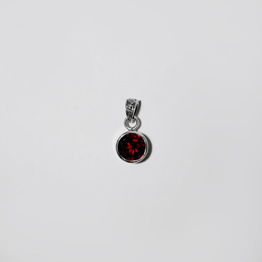 Garnet Round Sterling Filigree Pendant