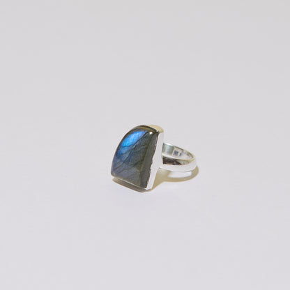 Blue Fire Labradorite Wedge Sterling Ring Sz 8 : 210000019859
