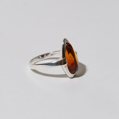 Amber Sunset Teardrop Sterling Ring 7