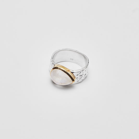 Moonstone Teardrop GP Sterling Wide Ring Sz 10