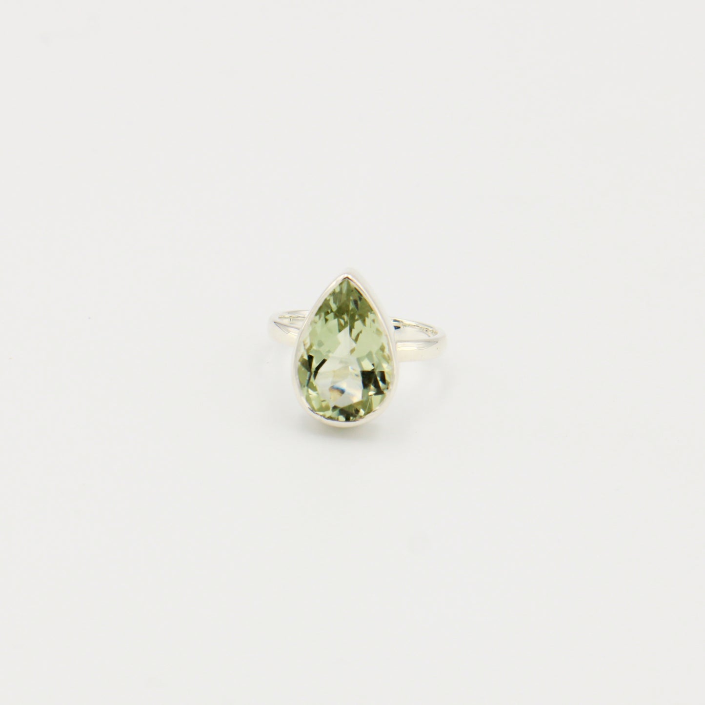 Green Amethyst Pear Sterling Ring Sz 6