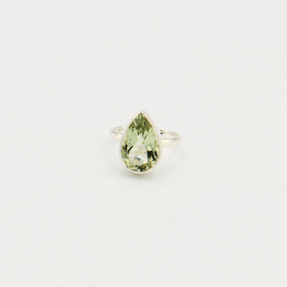 Green Amethyst Pear Sterling Ring Sz 6