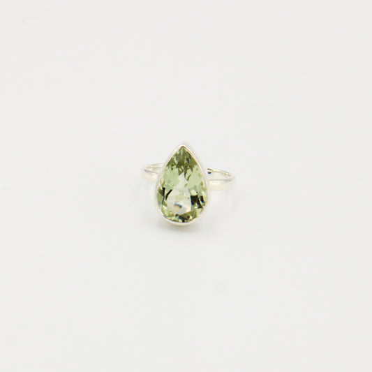 Green Amethyst Pear Sterling Ring Sz 6