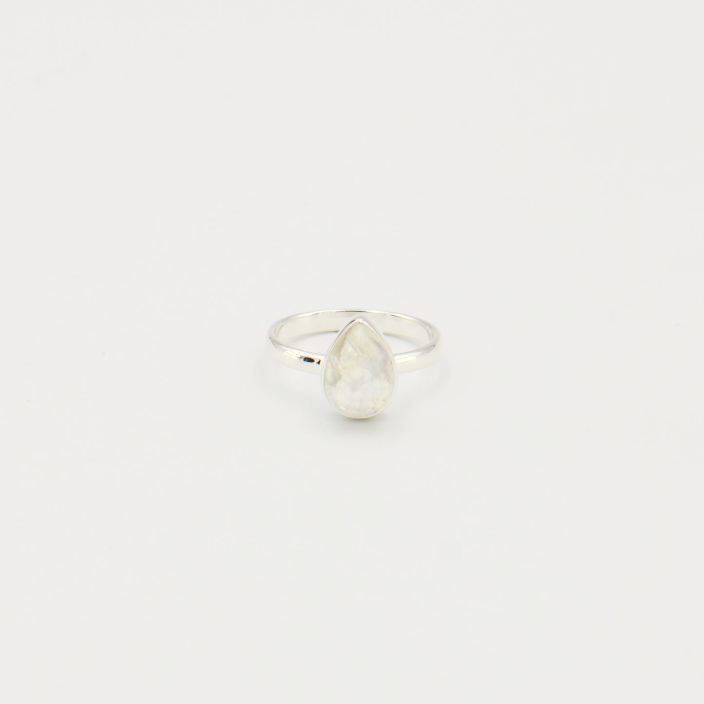 Moonstone Pear Sterling Ring Sz 6