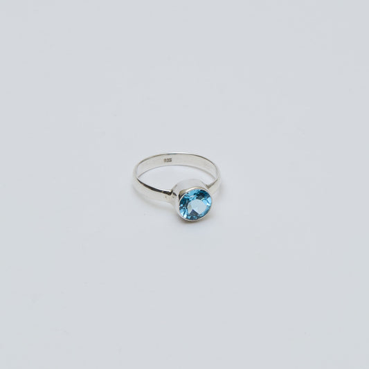 Blue Topaz Round Sterling Ring 7