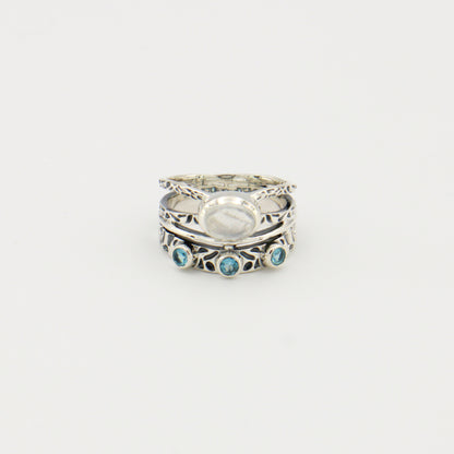 Moonstone & Blue Topaz 3 Band Ring Sz 9