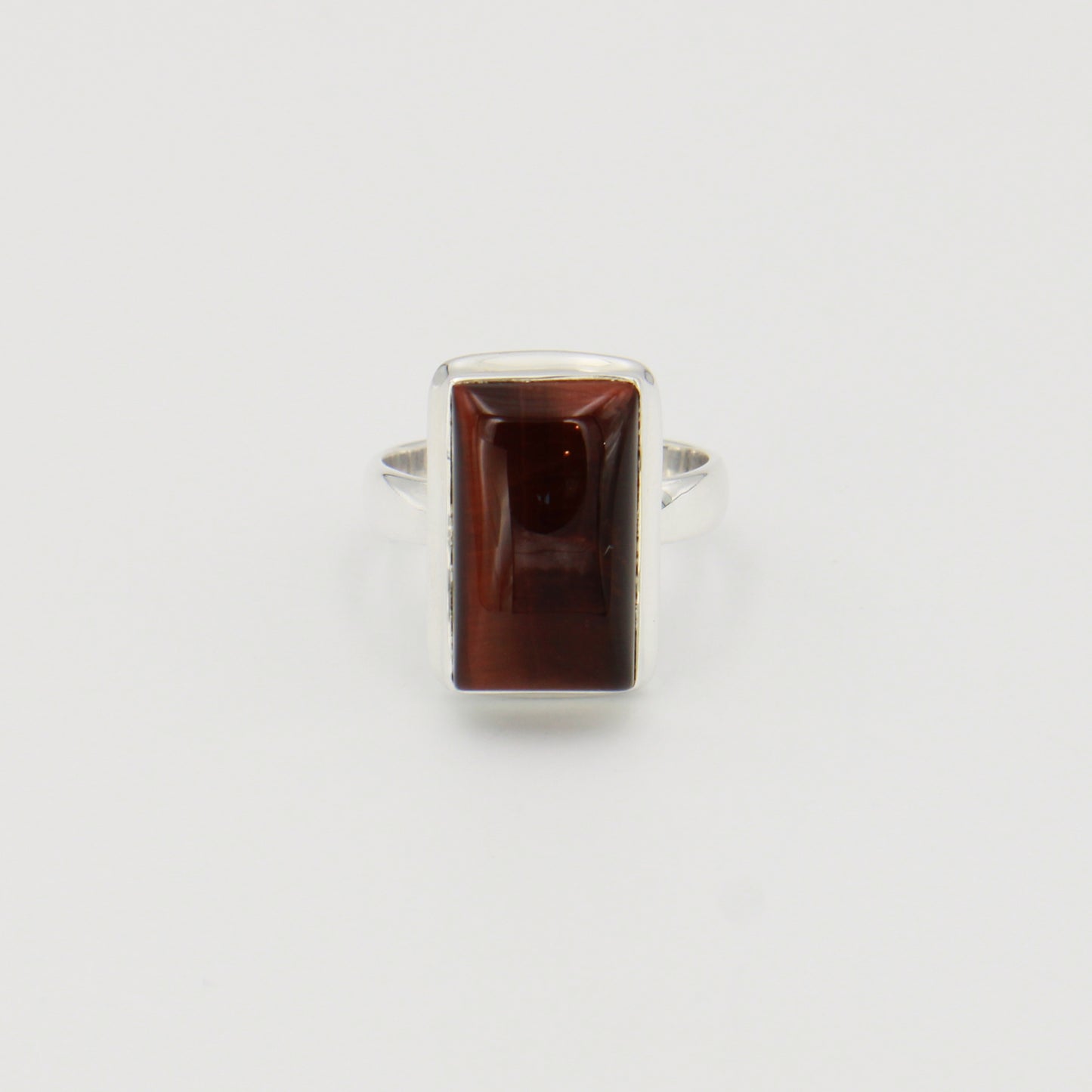 Red Tiger Eye Rectangle Sterling Ring Sz 8